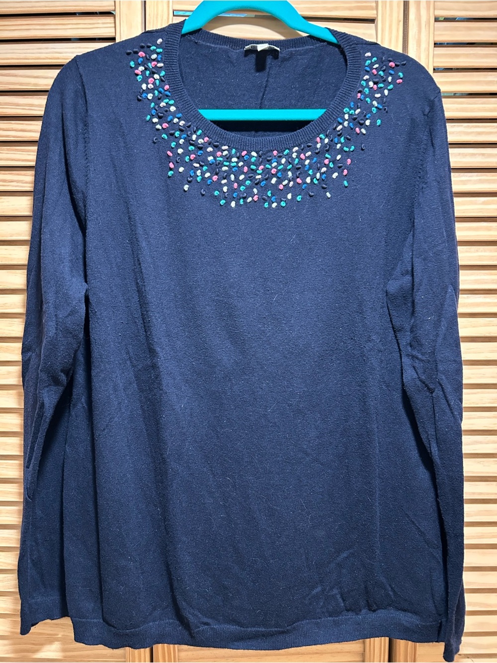 Talbots Navy Embellished Crewneck Sweater with Multicolor Thread
